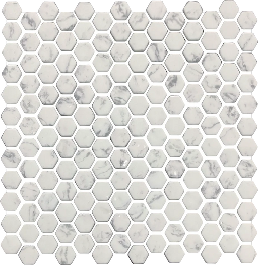Ecostone Venato White Hexagon Matte Glass Mosaic Tile