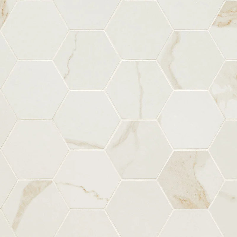 Eden Calacatta 3x3 Hexagon Matte Porcelain Mosaic Tile