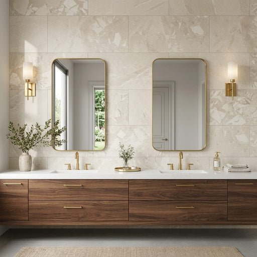 Ege Royale 18x36 Sandblasted Marble Tile — Bathroom vanity wall