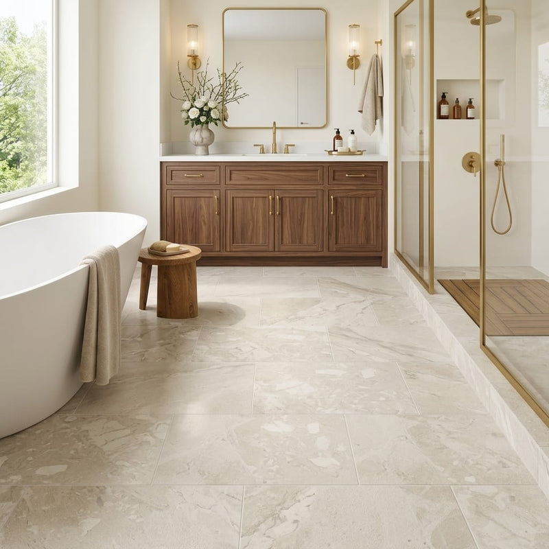 Ege Royale 18x36 Sandblasted Marble Tile — Primary Bath floor