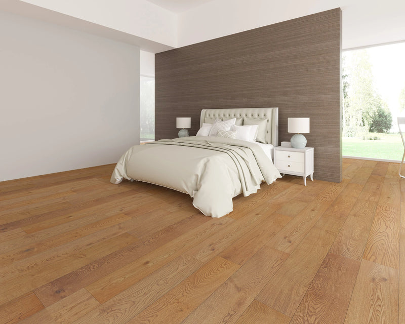 Elysian Collective Tan 7-1/2xRL (24-75) Wire-Brushed Urethane Oak Wood Flooring