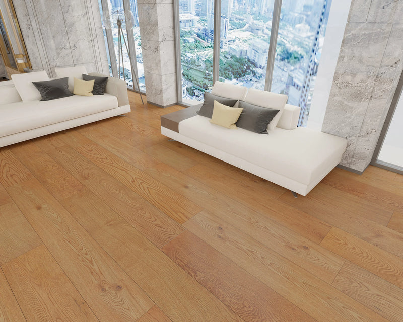 Elysian Collective Tan 7-1/2xRL (24-75) Wire-Brushed Urethane Oak Wood Flooring