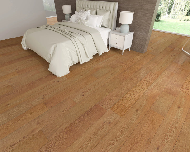 Elysian Collective Tan 7-1/2xRL (24-75) Wire-Brushed Urethane Oak Wood Flooring