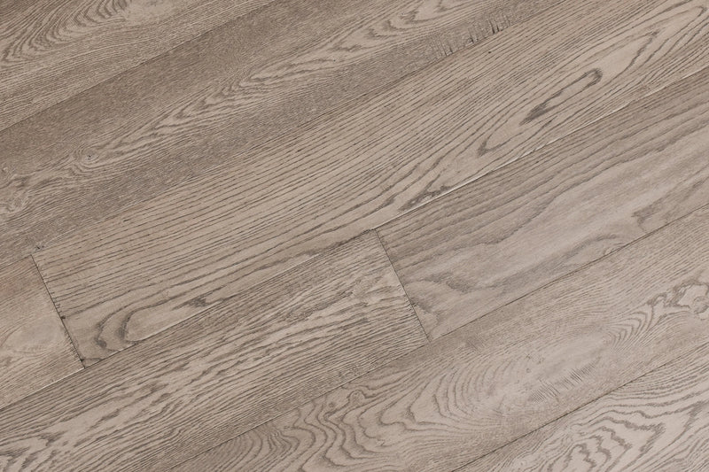 Elysian Ethereal Grey 7-1/2 in x Random Length (24 in - 75 in) Plank Wirebrushed, Urethane Engineered Oak Hardwood Flooring