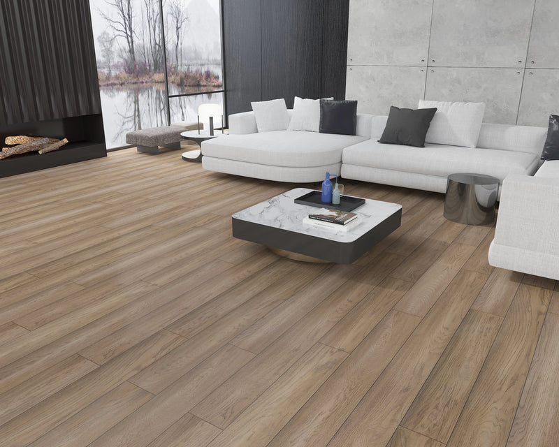 Elysian Mojave Fog 7-1/2 in x Random Length (24 in - 75 in) Plank Wirebrushed, Urethane Engineered Oak Hardwood Flooring