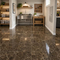 Emperador Dark 12x12 Select Polished Marble Tile — Basement floor