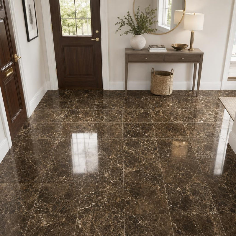 Emperador Dark 12x12 Select Polished Marble Tile — Foyer floor
