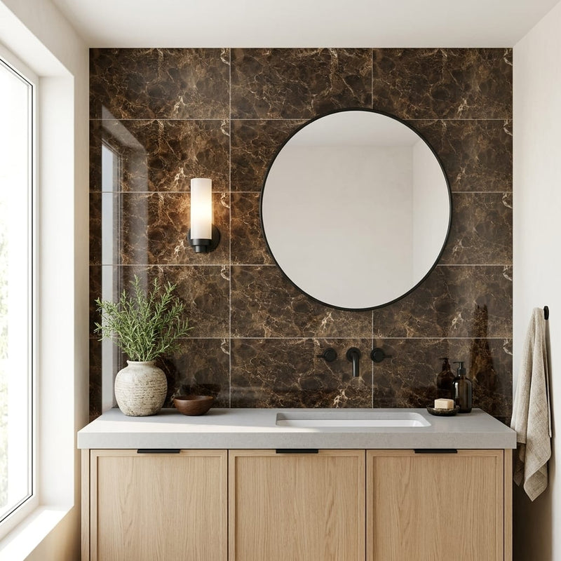 Emperador Dark Marble Tile 12x24 Polished — Bathroom vanity wall