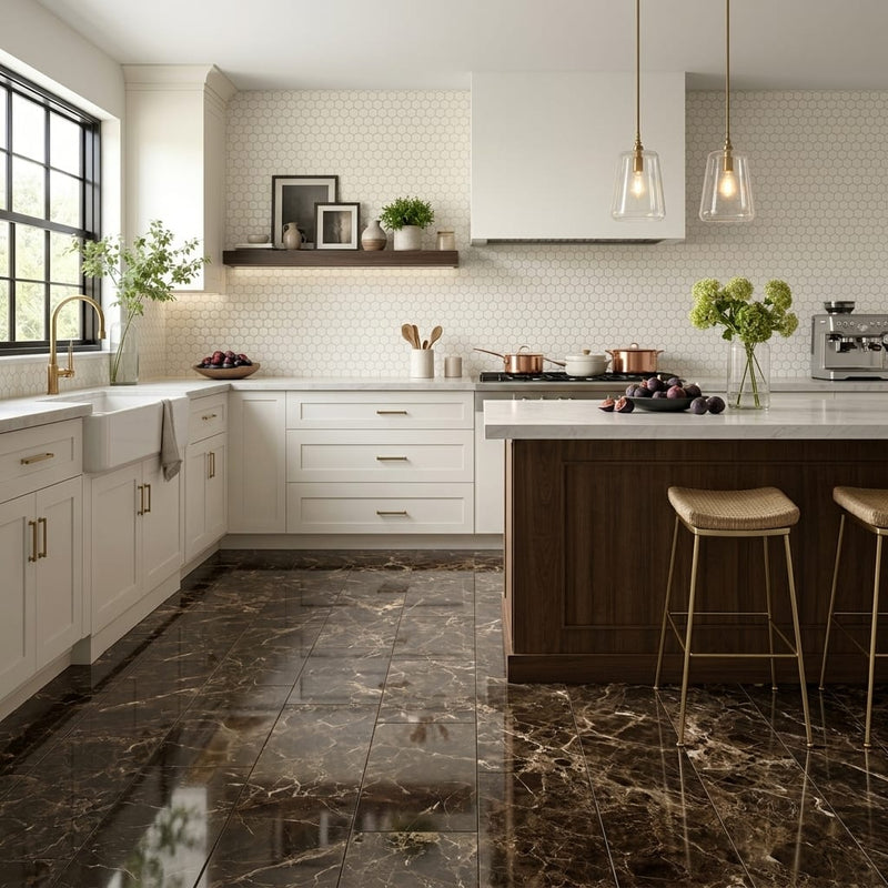 Emperador Dark Marble Tile 12x24 Polished — Kitchen floor
