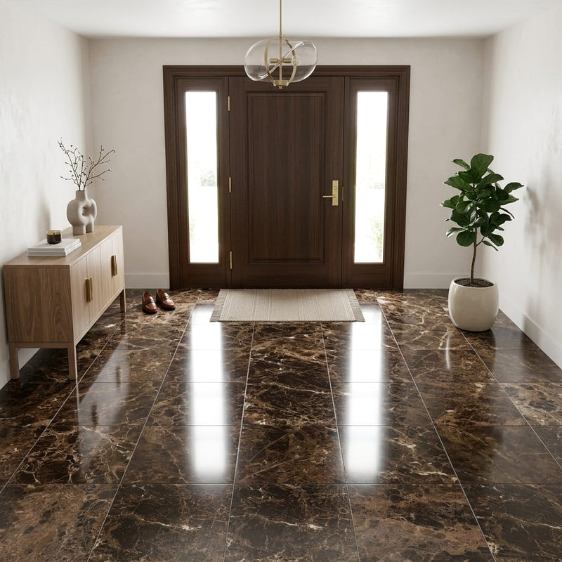 Emperador Dark Marble Tile 18x18 Polished — Foyer floor