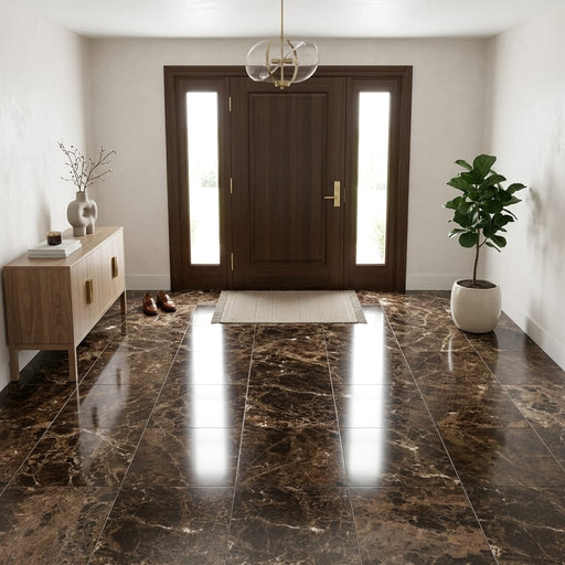 Emperador Dark Marble Tile 18x18 Polished — Foyer floor