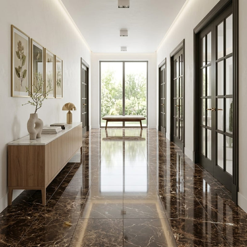 Emperador Dark Marble Tile 18x18 Polished — Hallway floor