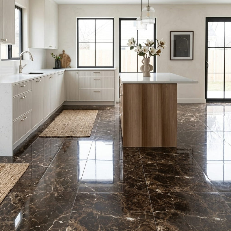 Emperador Dark Marble Tile 18x18 Polished — Kitchen floor