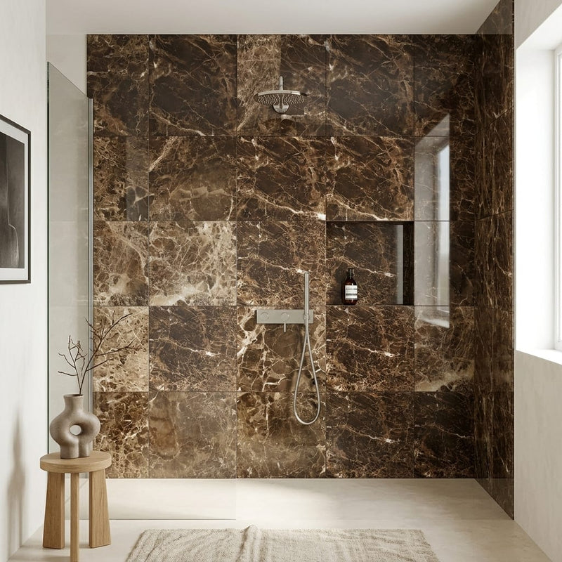 Emperador Dark Marble Tile 24x24 Polished — Bathroom shower wall