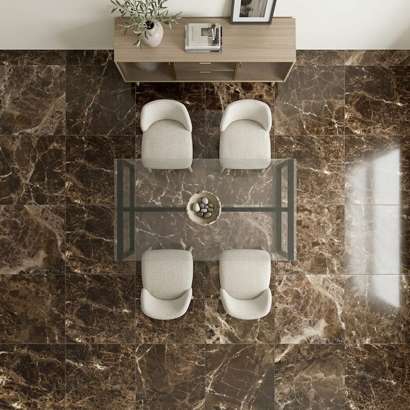 Emperador Dark Marble Tile 24x24 Polished — Dining Room floor