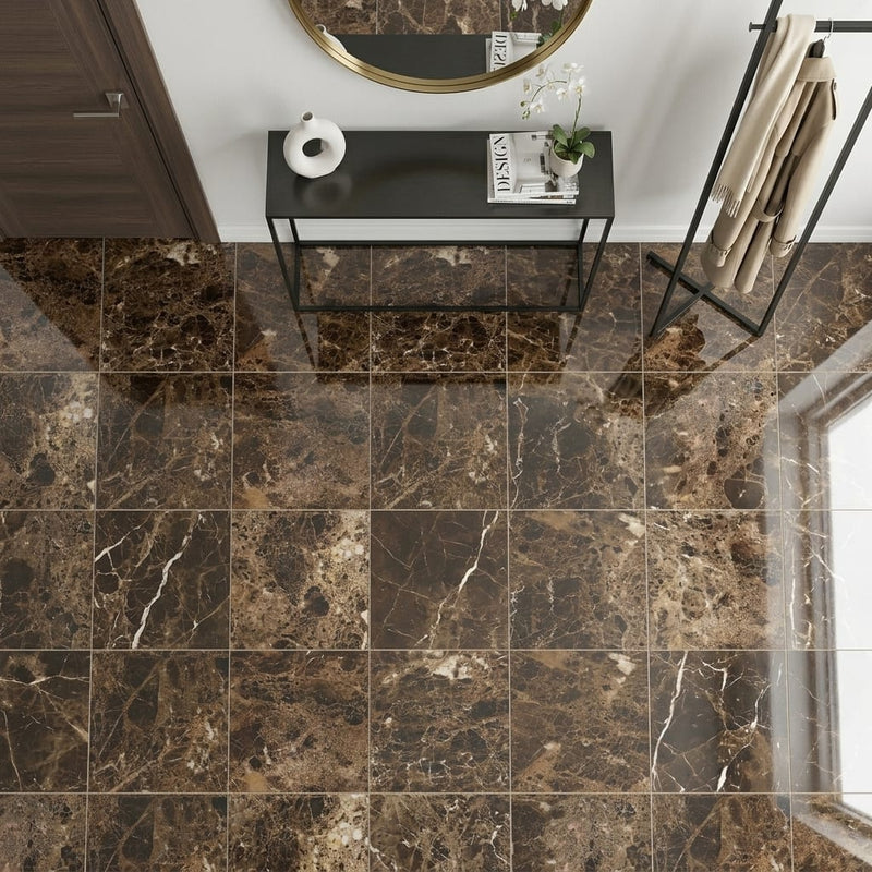 Emperador Dark Marble Tile 24x24 Polished — Foyer floor