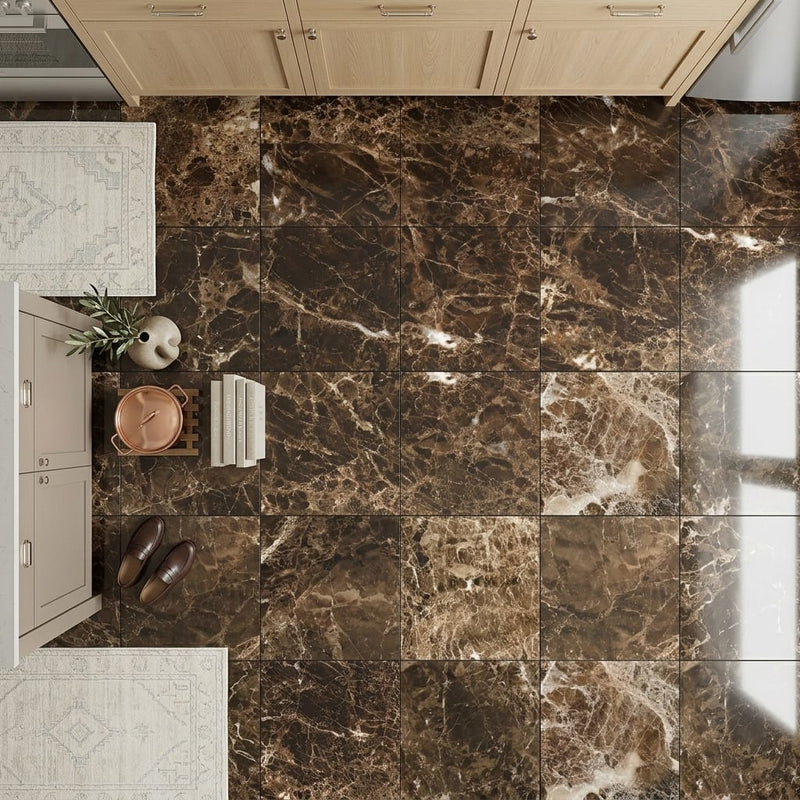 Emperador Dark Marble Tile 24x24 Polished — Kitchen floor