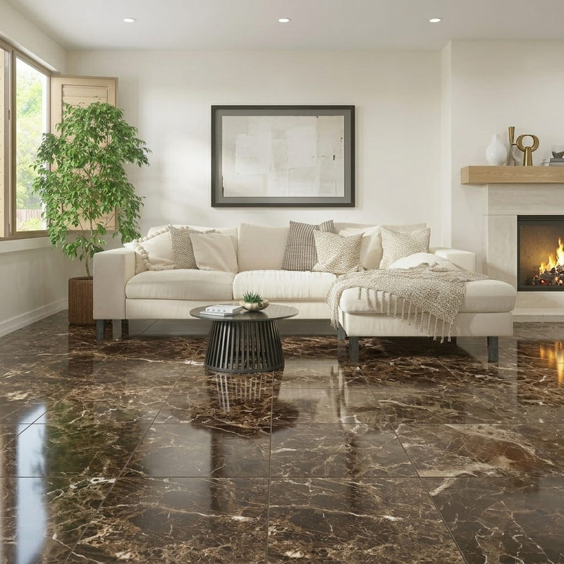 Emperador Dark Marble Tile 24x24 Polished — Living Room floor