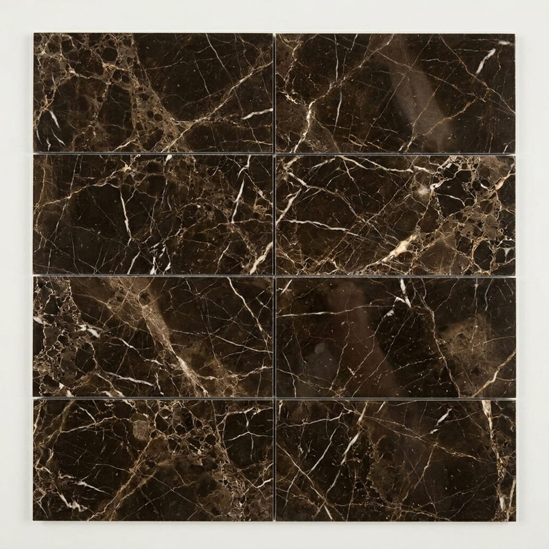 Emperador Dark Marble Tile 3x6 Polished close-up