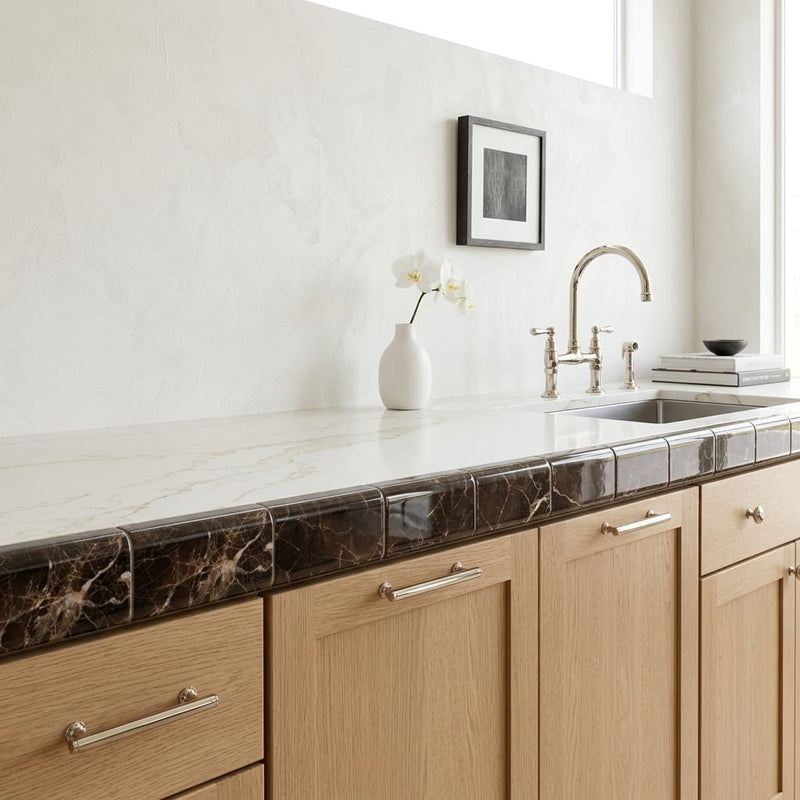 Emperador Dark Marble Tile 3x6 Polished — Kitchen countertop edge