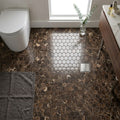 Emperador Dark (Spanish) Marble 1x1 Polished Hexagon Mosaic — Bathroom floor