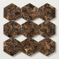 Emperador Dark (Spanish) Marble 1x1 Polished Hexagon Mosaic close-up