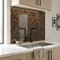 Emperador Dark (Spanish) Marble 1x1 Polished Hexagon Mosaic — Kitchen backsplash