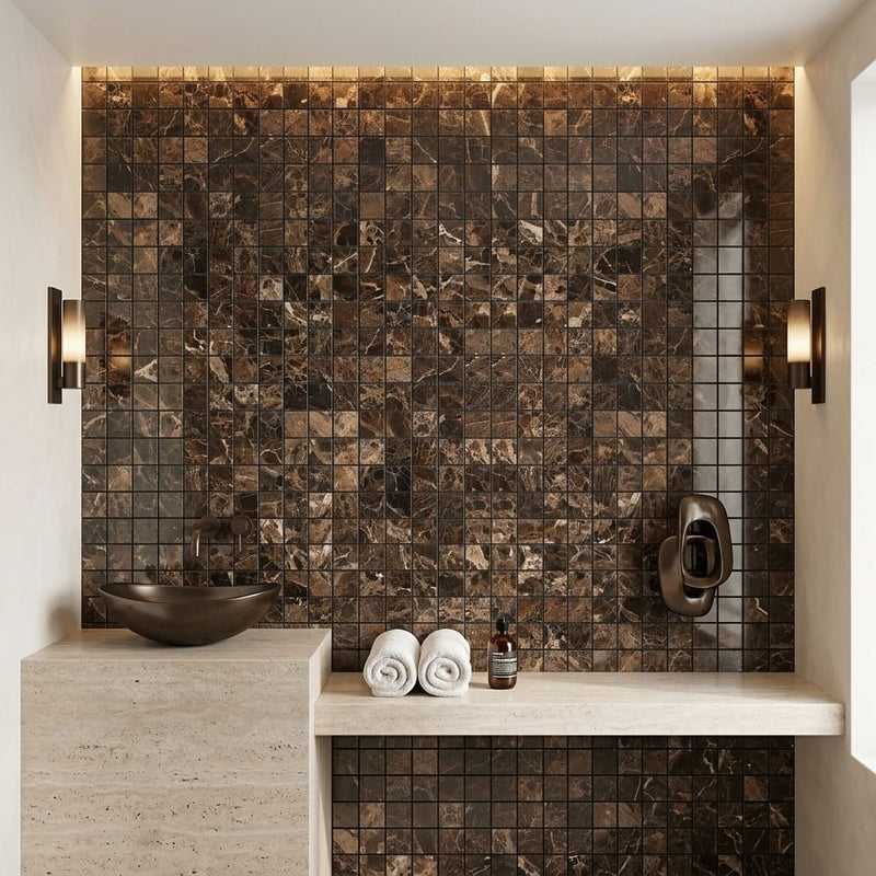 Emperador Dark (Spanish) Marble 1x1 Polished Mosaic — Spa spa interior