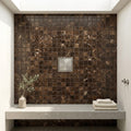 Emperador Dark (Spanish) Marble 1x1 Tumbled Mosaic — Bathroom shower floor