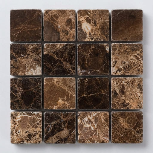 Emperador Dark (Spanish) Marble 1x1 Tumbled Mosaic close-up