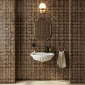 Emperador Dark (Spanish) Marble 1x1 Tumbled Mosaic — Powder Room wall