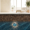 Emperador Dark (Spanish) Marble 1x1 Tumbled Mosaic — Swimming Pool pool interior tiling