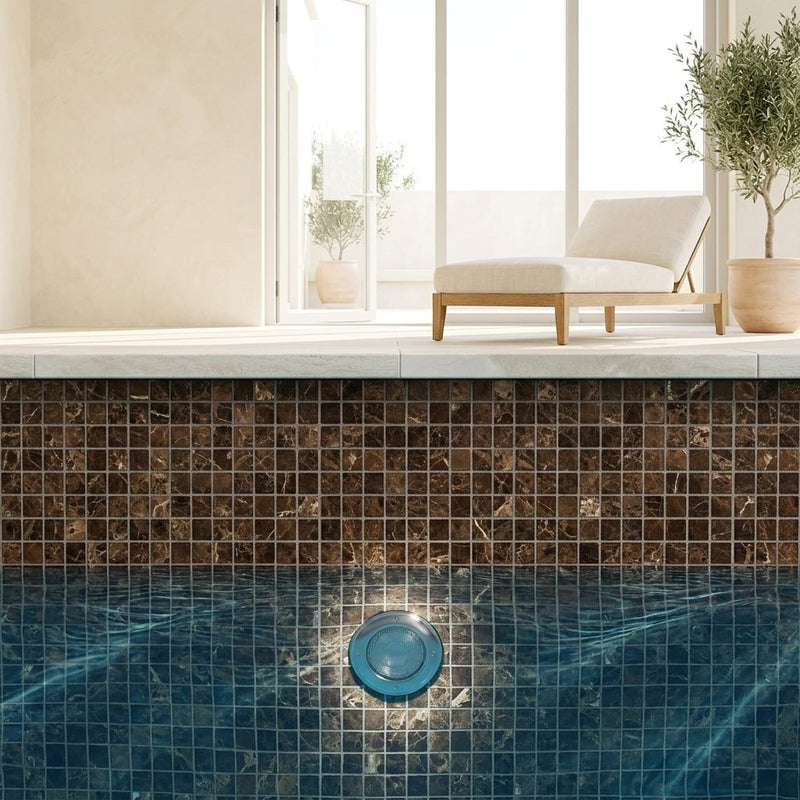 Emperador Dark (Spanish) Marble 1x1 Tumbled Mosaic — Swimming Pool pool interior tiling