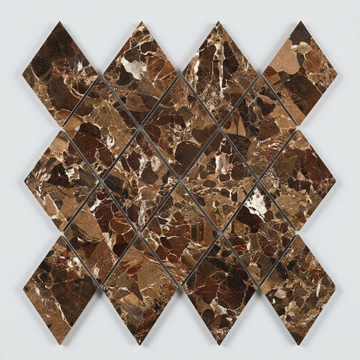 Emperador Dark (Spanish) Marble 1x2 Polished Diamond / Rhomboid Mosaic close-up