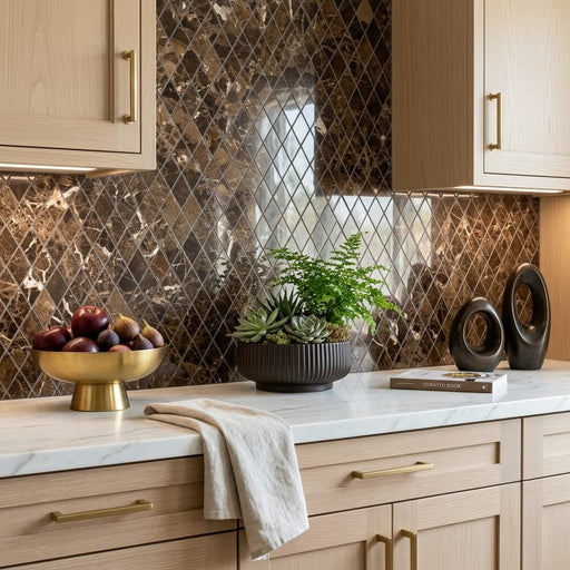 Emperador Dark (Spanish) Marble 1x2 Polished Diamond / Rhomboid Mosaic — Kitchen backsplash