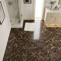 Emperador Dark (Spanish) Marble 1x2 Polished Herringbone Mosaic — Bathroom floor