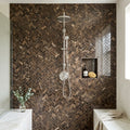 Emperador Dark (Spanish) Marble 1x2 Polished Herringbone Mosaic — Bathroom shower wall