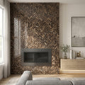 Emperador Dark (Spanish) Marble 1x2 Polished Herringbone Mosaic — Living Room accent wall