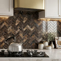 Emperador Dark (Spanish) Marble 1x3 Polished Herringbone Mosaic — Kitchen backsplash