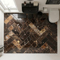 Emperador Dark (Spanish) Marble 1x3 Polished Herringbone Mosaic — Powder Room floor