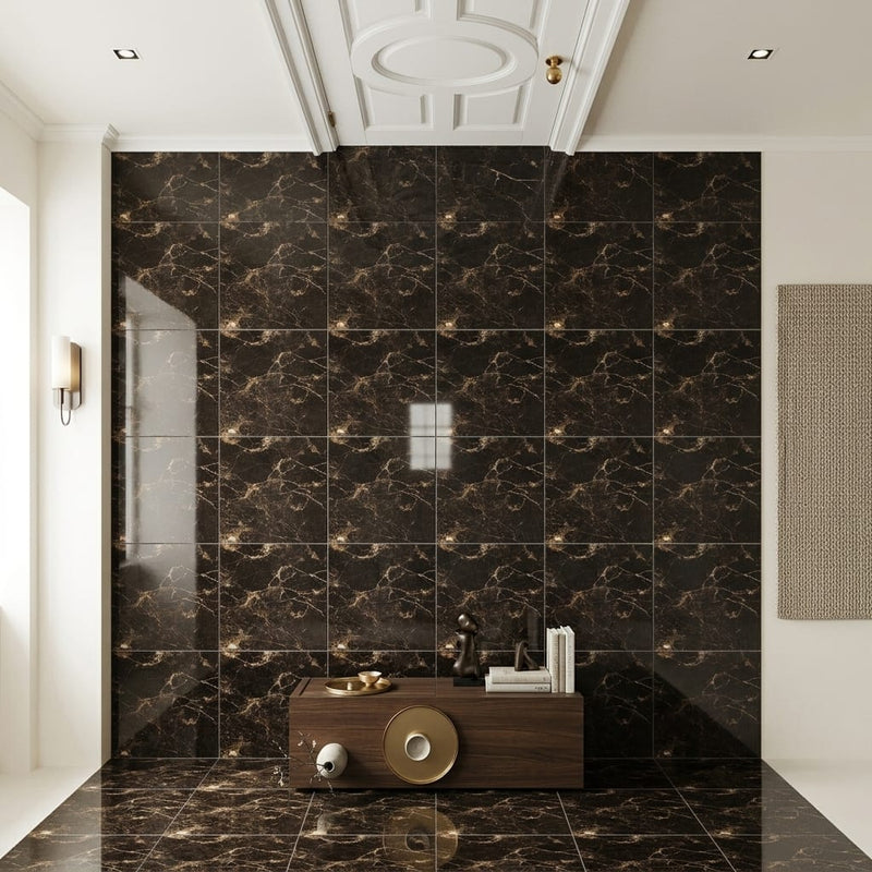 Emperador Dark (Spanish) Marble 12x12 Polished Tile — Hallway floor