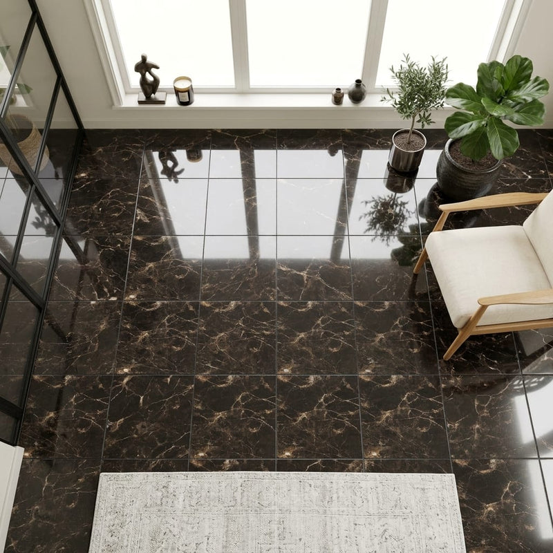 Emperador Dark (Spanish) Marble 12x12 Polished Tile — Sunroom floor