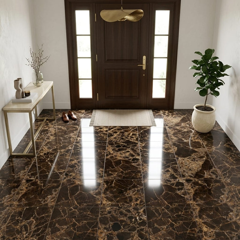 Emperador Dark (Spanish) Marble 18x18 Polished Tile — Foyer floor