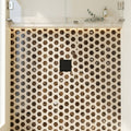 Emperador Dark (Spanish) Marble 2x2 Polished Hexagon Mosaic Vortex Hexagon (w/ Crema Marfil) — Bathroom shower floor
