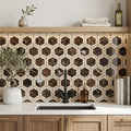 Emperador Dark (Spanish) Marble 2x2 Polished Hexagon Mosaic Vortex Hexagon (w/ Crema Marfil) — Kitchen backsplash