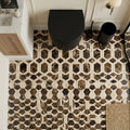 Emperador Dark (Spanish) Marble 2x2 Polished Hexagon Mosaic Vortex Hexagon (w/ Crema Marfil) — Powder Room floor