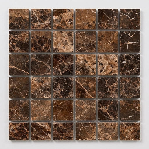 Emperador Dark (Spanish) Marble 2x2 Polished Mosaic close-up