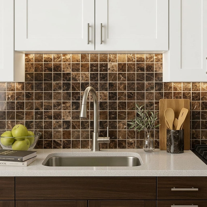 Emperador Dark (Spanish) Marble 2x2 Polished Mosaic — Kitchen backsplash