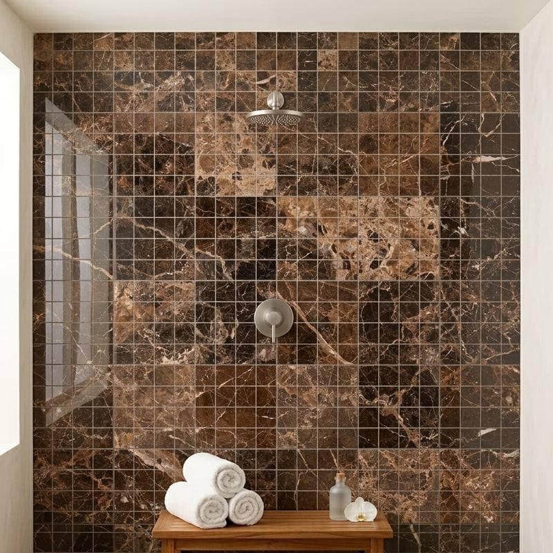 Emperador Dark (Spanish) Marble 2x2 Polished Mosaic — Spa spa interior