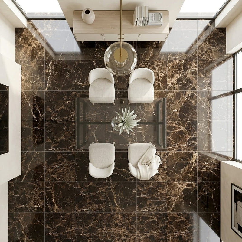 Emperador Dark (Spanish) Marble 24x24 Polished Tile — Dining Room floor